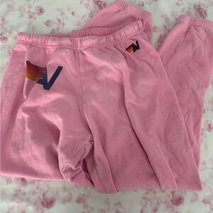 Aviator Nation Pink Sweatpants with Rainbow Accent